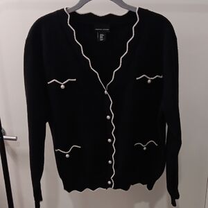 Adrienne Vittadini Black Cardigan with White Trim